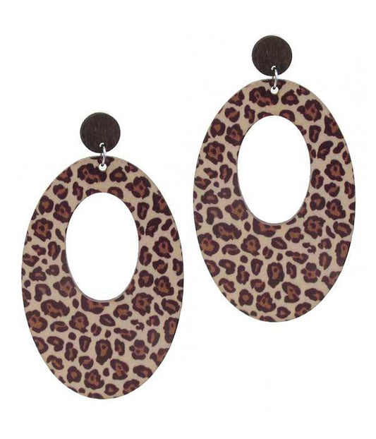 Animal print oval ring wood earring - ladymaesboutique