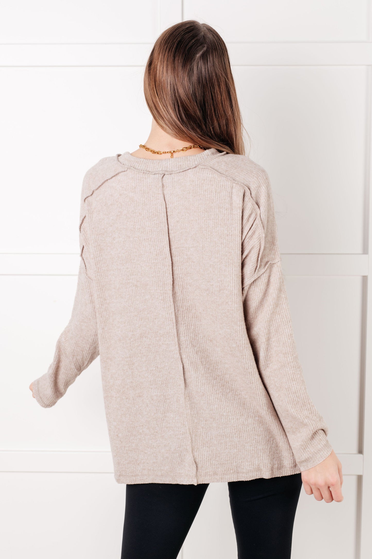 Simply Basic Ribbed Hacci Sweater in Mocha