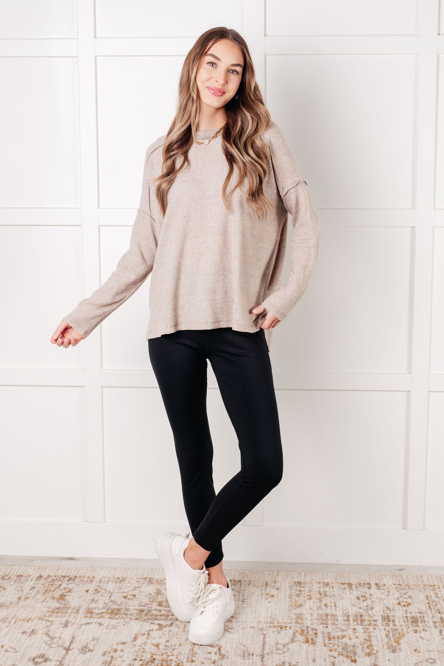 Simply Basic Ribbed Hacci Sweater in Mocha