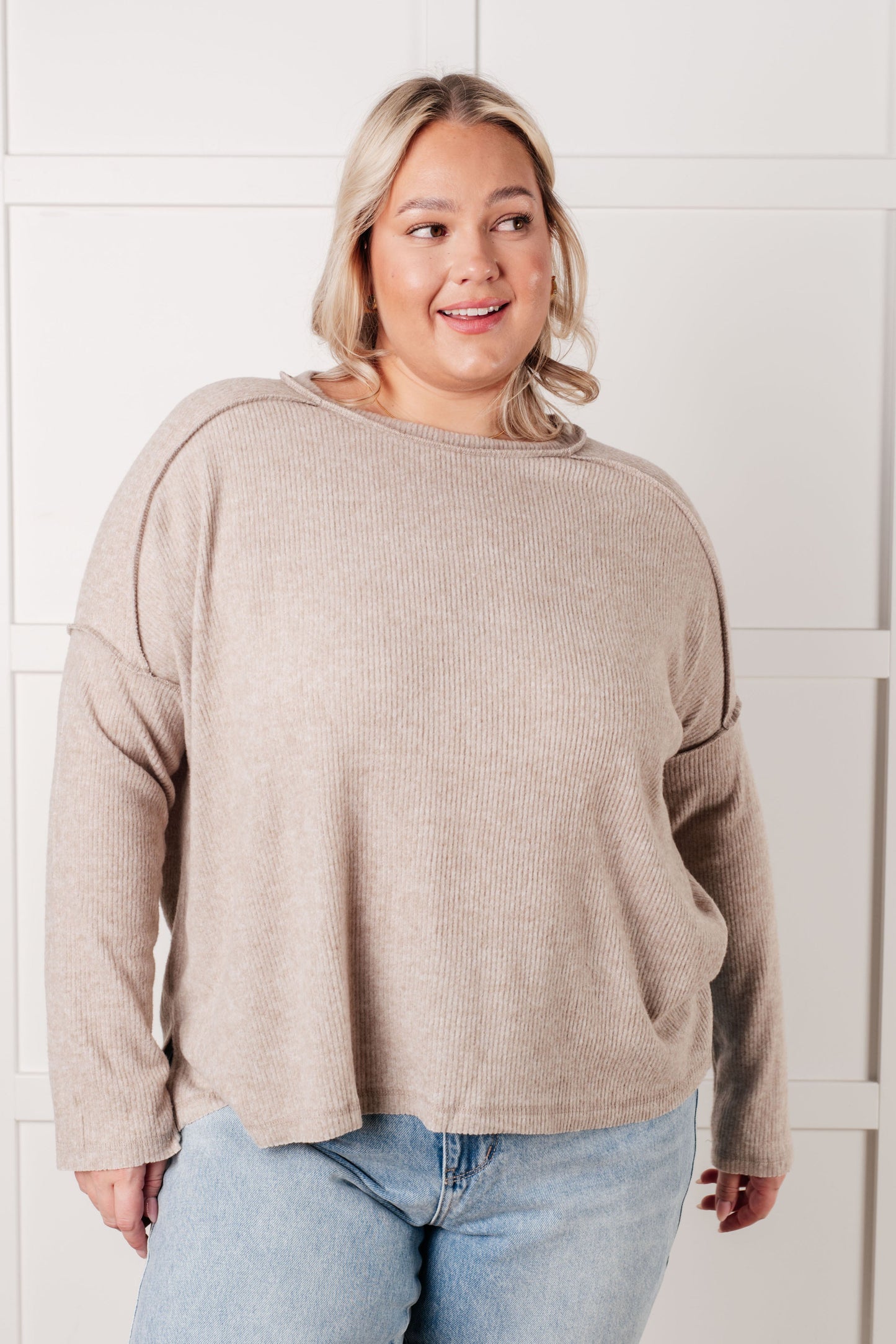 Simply Basic Ribbed Hacci Sweater in Mocha