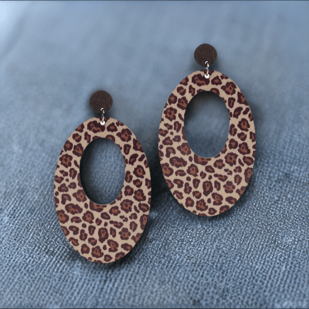 Animal print oval ring wood earring - ladymaesboutique