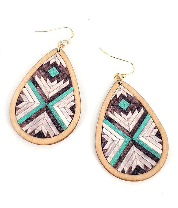 Aztec Wood Teardrop Earring - ladymaesboutique