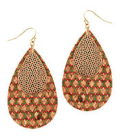 MOROCAN PATTERN CORK AND METAL FILIGREE TEARDROP EARRING - ladymaesboutique