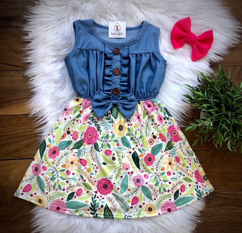 Denim and Floral Dress - ladymaesboutique