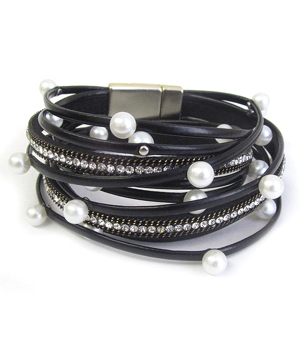 Multi pearl and layer double wrap magnetic bracelet